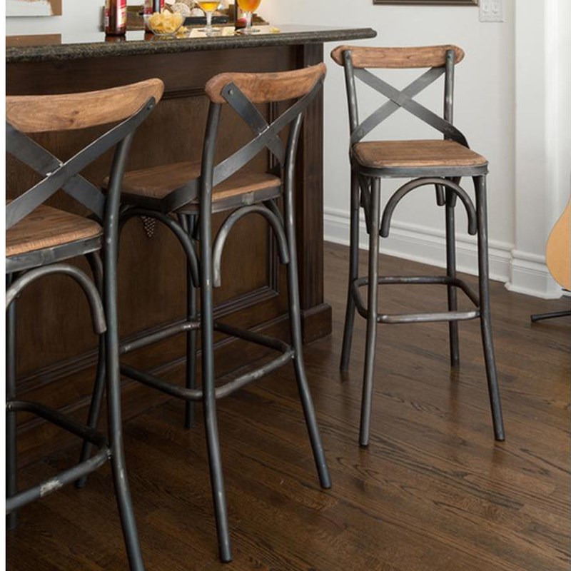 复古工业风酒吧椅办公椅家用餐椅休闲咖啡厅高脚吧台椅靠背交叉椅