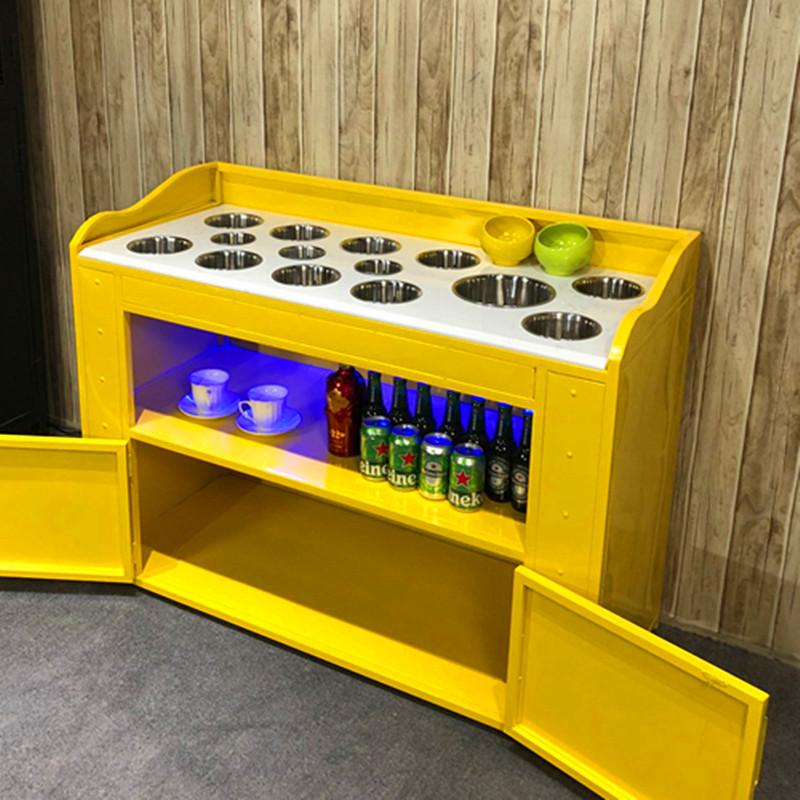 工业风自助串串香火锅店酱料台实木调料台铁艺小料台调味台餐边柜