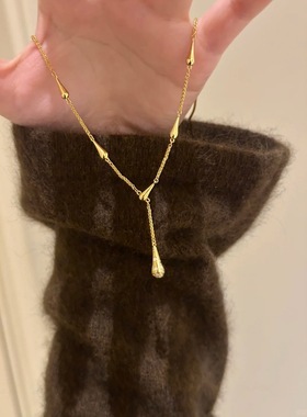 925纯银中古金色沙漏小蛮腰项链秋冬复古微镶锁骨链