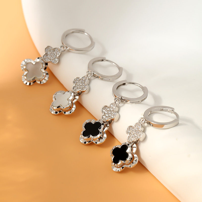 LALACHIC925银耳钉女小众设计黑玛瑙四叶草耳环女轻奢耳饰,饰品/流行首饰/时尚饰品新,耳钉,淘宝优惠券,粉丝福利购,淘宝优惠卷