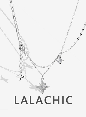 s925纯银闪钻六芒星项链女ins轻奢小众设计冷高级双层流苏锁骨链