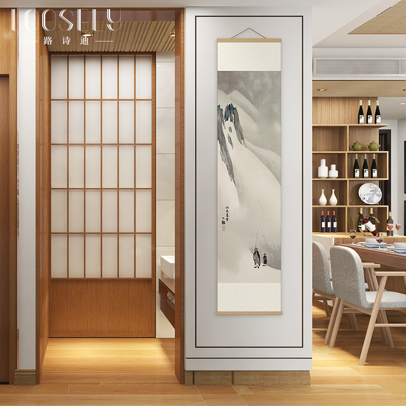 新中式卷轴挂画入户玄关竖版装饰画茶室书房水墨画日式荷花竹帘画图片