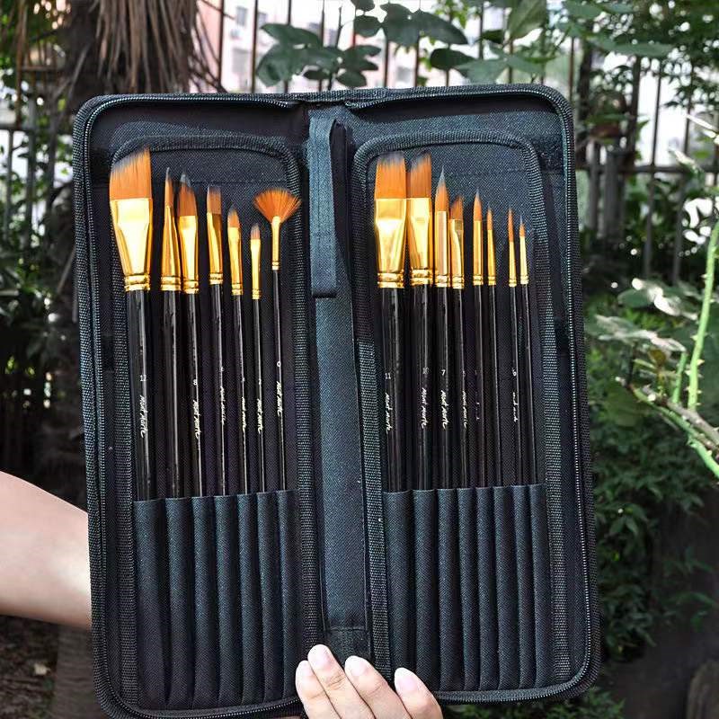 蒙玛特油画笔套装圆头12支尼龙毛丙烯水粉排笔15支画笔包