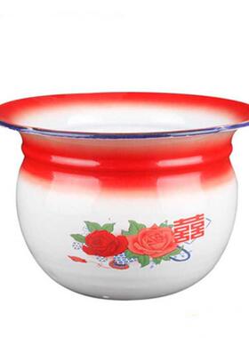 加厚老式矮款红色痰盂婚庆搪瓷痰盂尿桶痰桶成人尿盆坐便器吐痰桶