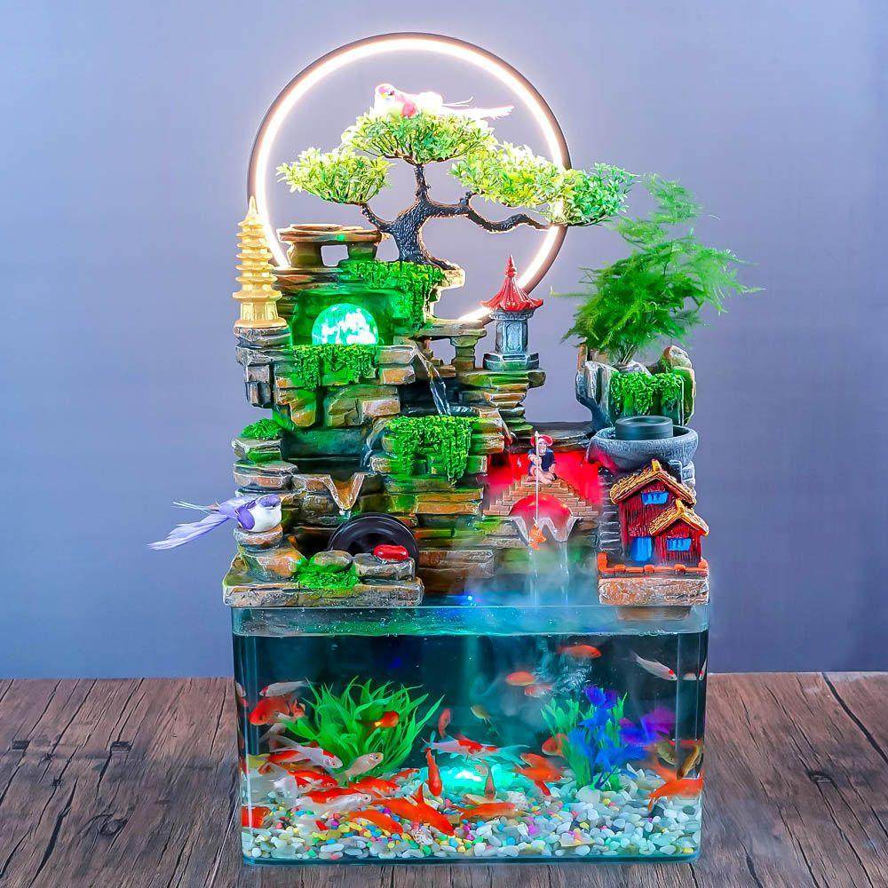 创意全套循环水大鱼缸假山流水摆件客厅装饰办公桌面招财风水摆件