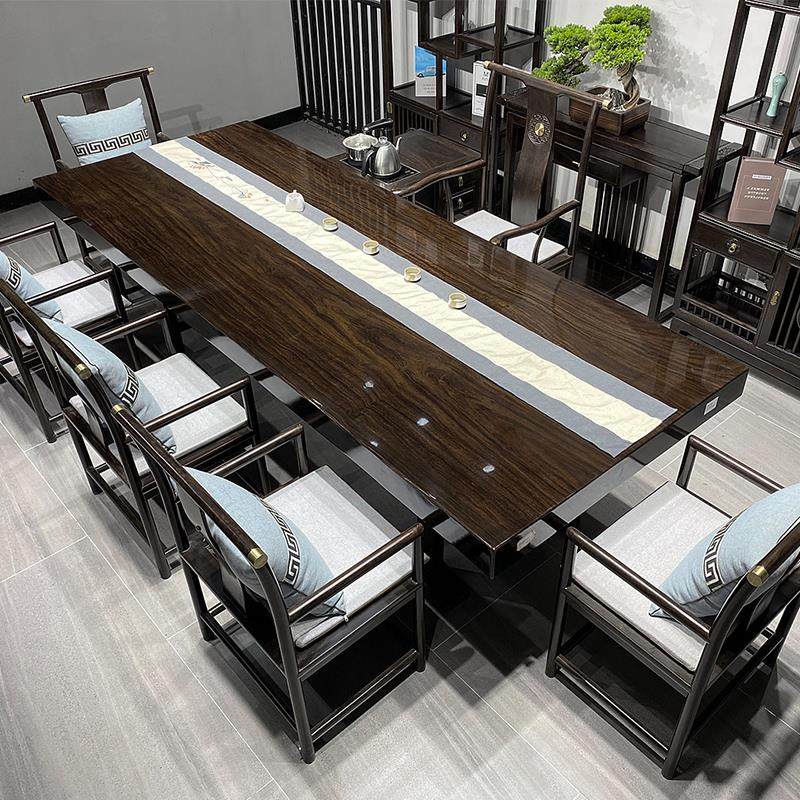 黑檀茶台奥坎实木原木大板茶桌餐桌老板办公桌巴花大板桌现货清仓