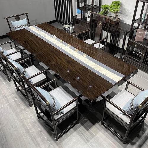 黑檀茶台奥坎实木原木大板茶桌餐桌老板办公桌巴花大板桌现货清仓