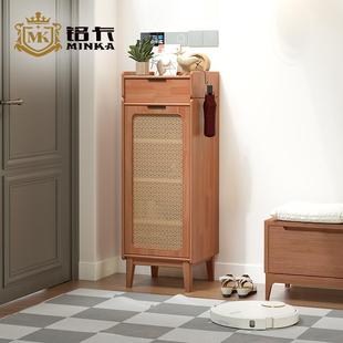 纯实木1门鞋柜多功能带锁门口过道入户门外走廊玄关储物定制鞋架