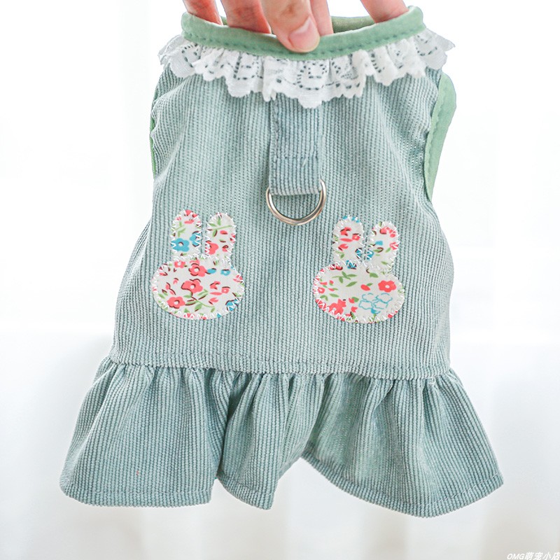 狗狗衣服宠物猫咪泰迪碎花兔带牵引环胸背春夏薄款连衣裙子娃娃衫