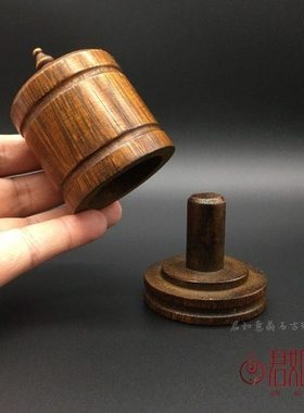 仿老花梨木扳指盒仿古木盒收纳盒木雕摆件圆形小盒子仿老物件收藏