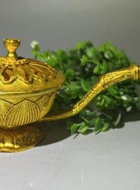 手工仿古纯铜鎏金手把熏香炉香道香炉功夫茶玩摆件荷花熏香炉家居