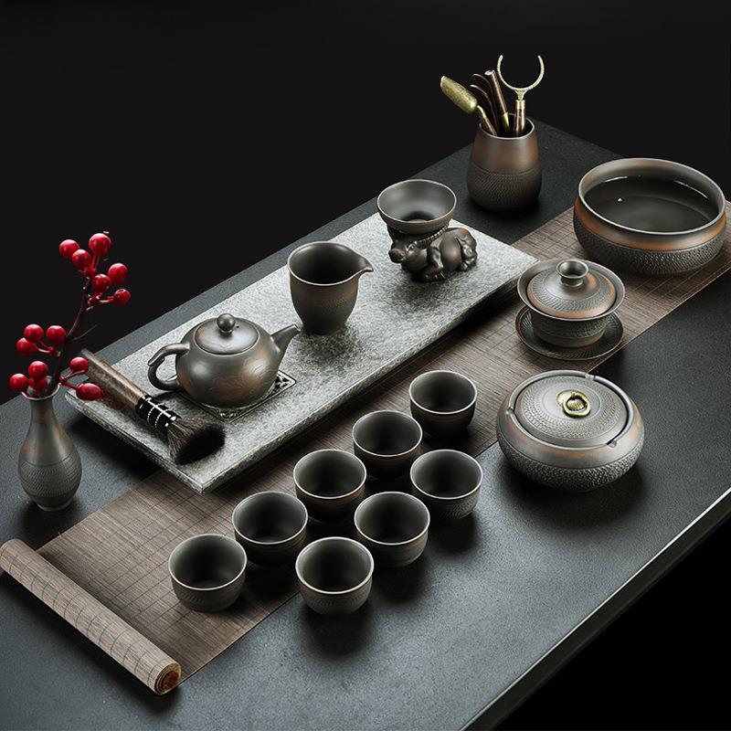 建水紫陶功夫茶具套装简约家用石磨自动送礼高档礼盒泡茶壶茶杯