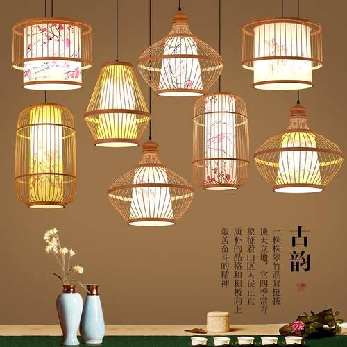 东南亚吊灯中式手工竹艺茶室饭店竹编灯卧室餐厅新中式餐饮店灯具