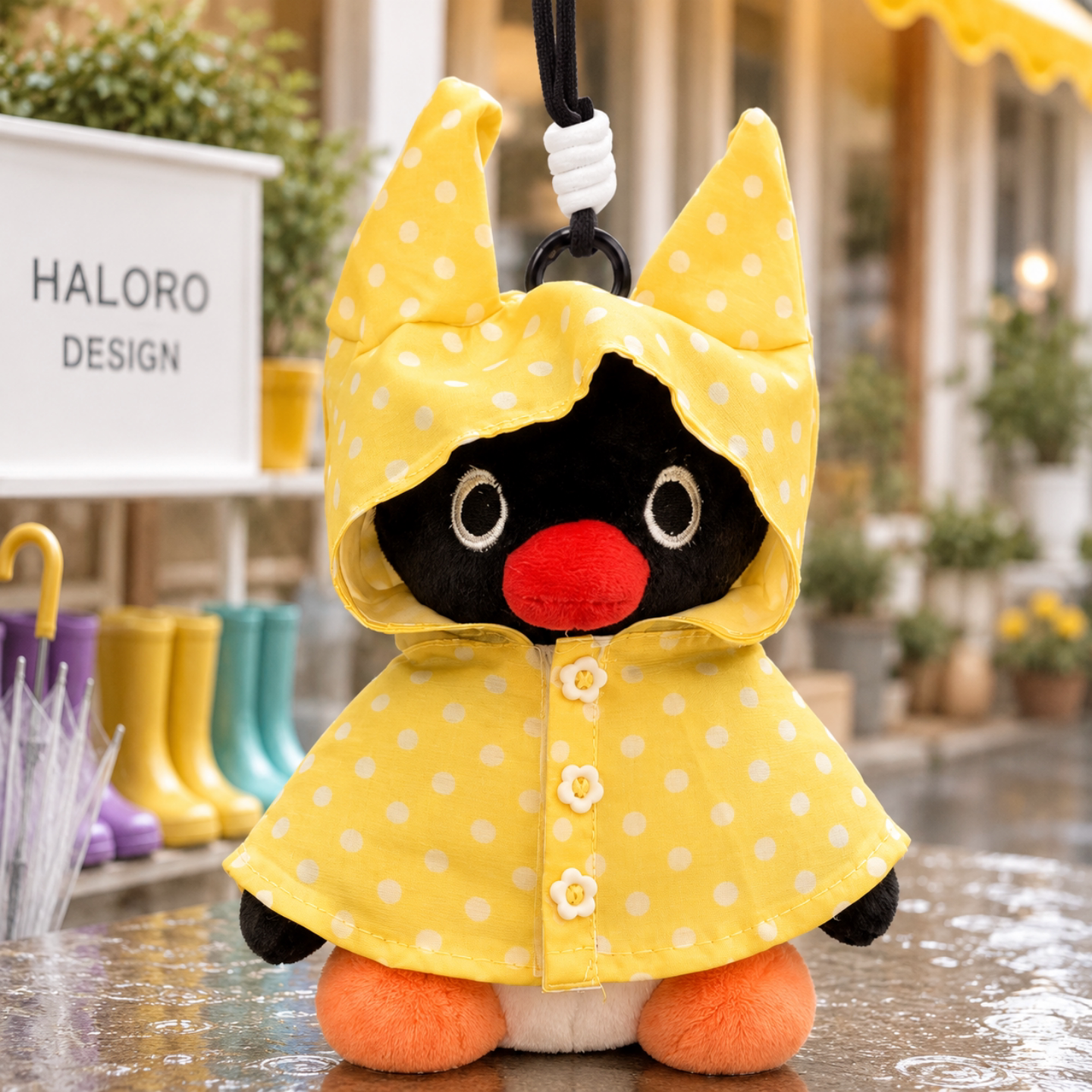 正版pingu企鹅雨衣包挂件毛绒公仔玩偶钥匙扣时尚书包小挂饰礼物图片