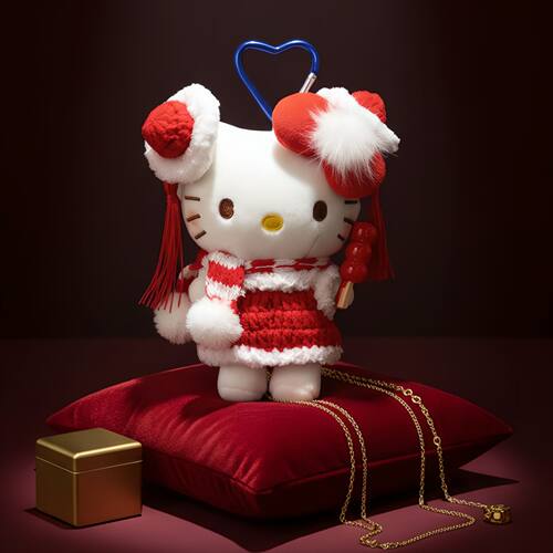 正版新年红纽扣HelloKitty凯蒂猫包挂件卡通毛绒玩偶钥匙扣送礼物
