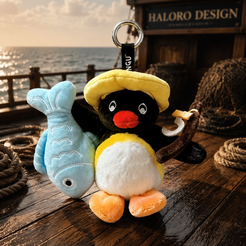 正版Pingu企鹅钓鱼穿搭玩偶书包挂件可爱毛绒钥匙扣治愈生日礼物