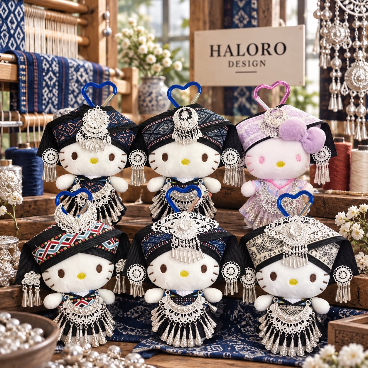 正版HelloKitty苗族民族风毛绒包挂件流苏钥匙扣书包挂饰闺蜜礼物