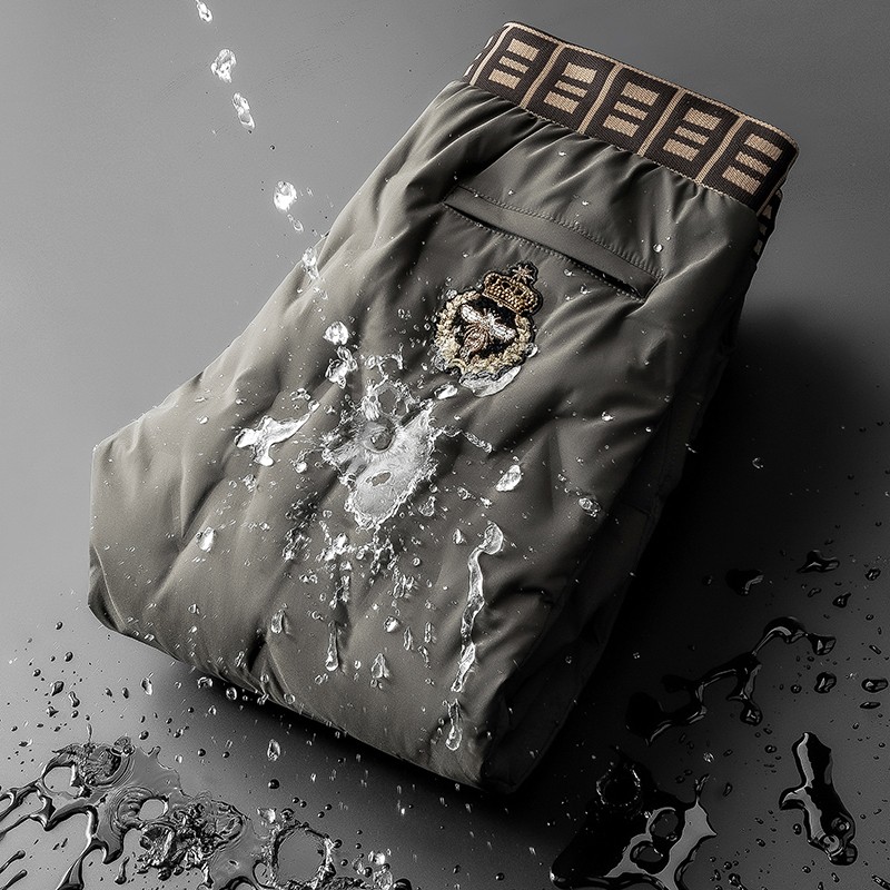 冬季加厚户外御寒白鹅绒保暖裤 男士压胶撞色抽绳小脚外穿羽绒裤