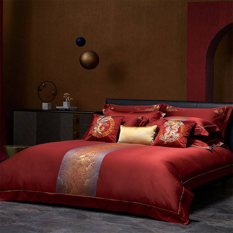 奢华婚礼喜被婚嫁系列纯棉婚庆四件套 红色床单被套结婚床上用品