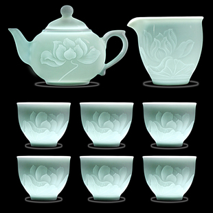 景德镇手工雕刻影青浮雕陶瓷茶具套装高档茶壶盖碗茶杯茶具礼盒装