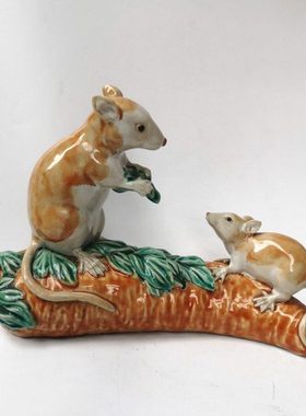 石湾陶瓷公仔廖氏家居装饰摆件霍兰手工艺客厅桌面萝卜生肖鼠丰收