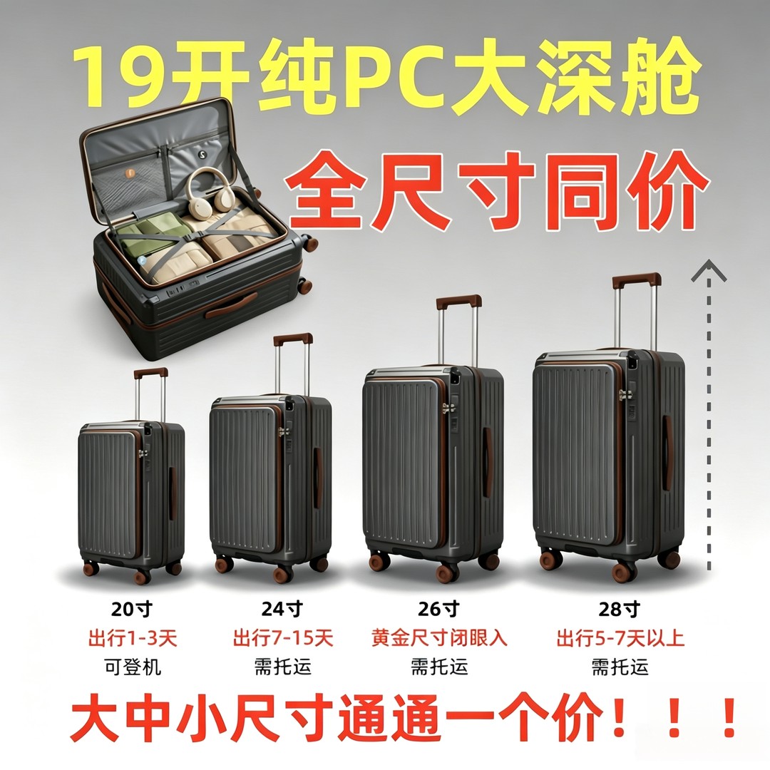 五轮侧开盖大容量可扩容行李箱包