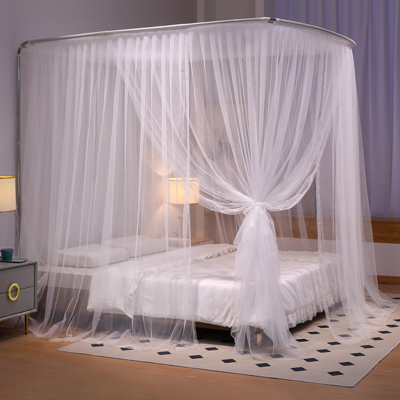 A类蚊帐U型伸缩三开门支架床幔家用公主风落地床帘卧室高级新款