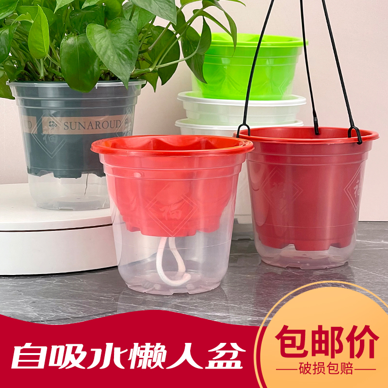 懒人花盆自动吸水白色塑料水培吊兰绿萝多肉花盆2021新款和营养土