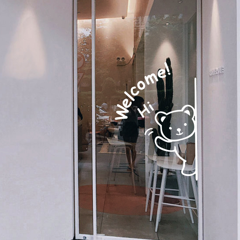 创意欢迎光临玻璃门贴纸蛋糕面包奶茶店服装店铺橱窗装饰可爱贴画
