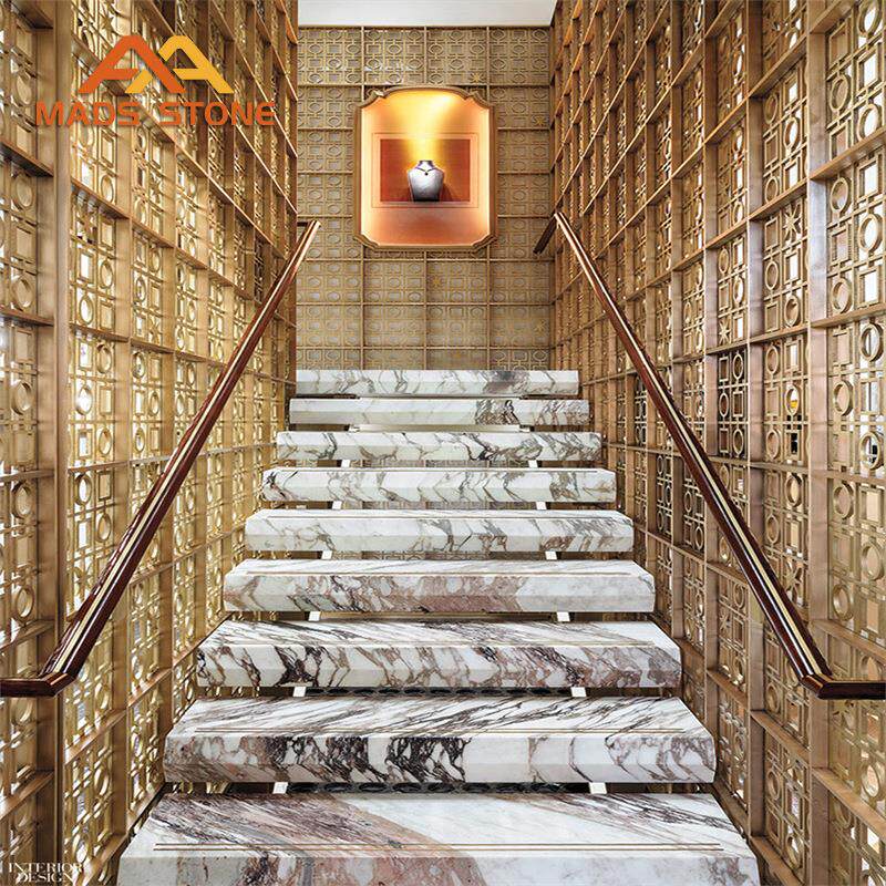 云浮麦斯灰白格丽天然大理石酒店大堂地板别墅装修楼梯踏步窗台板