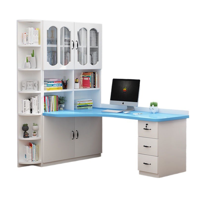 书桌书架实木转角组合台式电脑桌书柜一体卧室现代简约学生学习桌