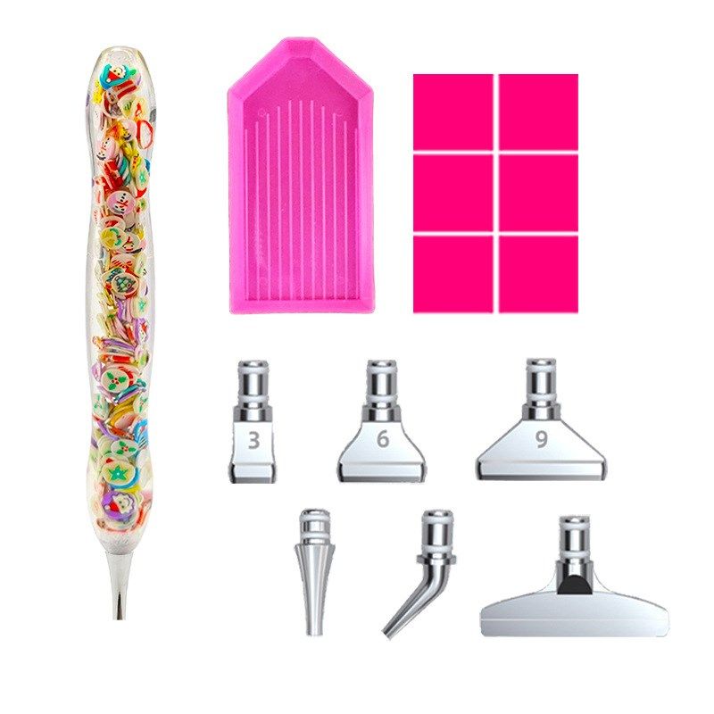 新款钻石画树脂点钻笔 套装不锈钢金属粘钻替换笔头花纹加粗笔杆