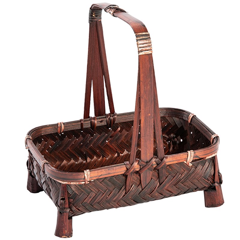 竹编手提篮复古编织篮子桌面创意手工小竹篮家用茶点水果糕点托盘