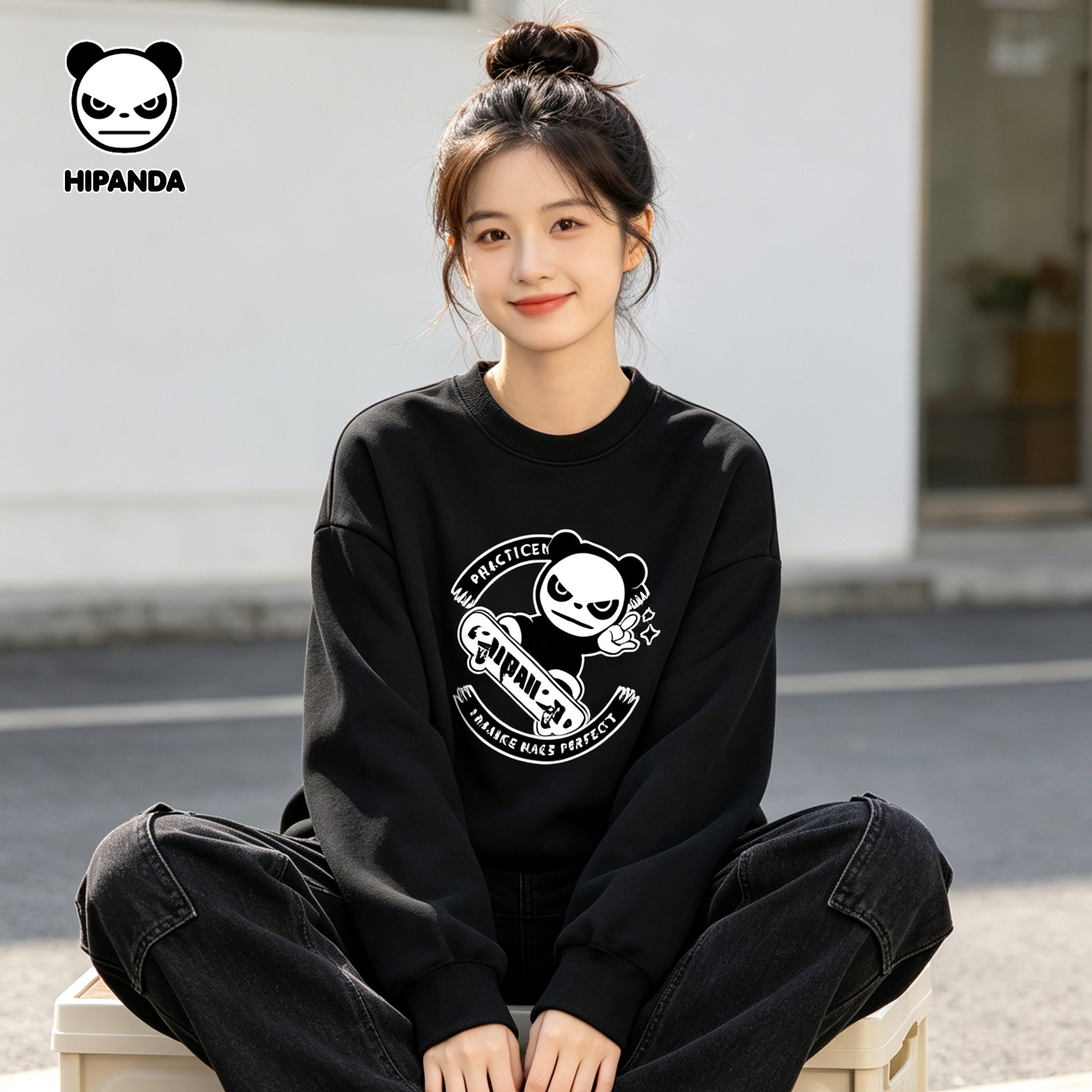HIPANDA卫衣男女2026秋季新款街头潮牌休闲印花重磅圆领情侣卫衣