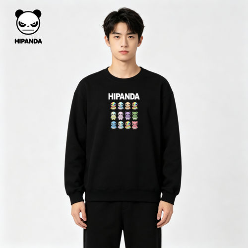 HIPANDA黑色圆领卫衣男款