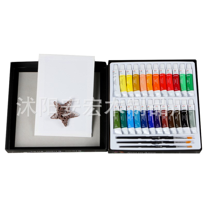 安宏丙烯颜料24色12ml盒装送调色盘和画笔油画绘画套装厂价销售