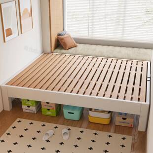 全实木无床头榻榻米床排骨架小户型榉木床板可定制尺寸高脚床架子