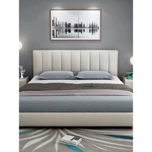 一米八科技布床实木双人大床小户软床一米五真皮床布艺主卧简约