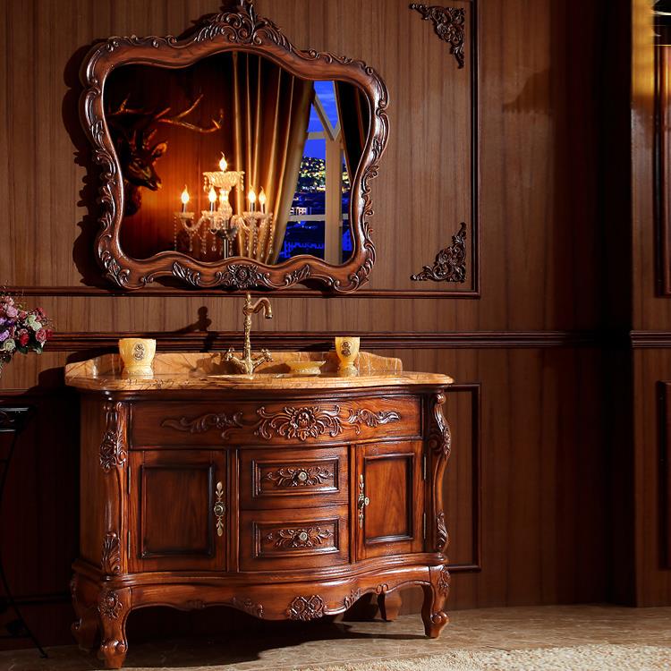 欧式浴室柜红橡木洗手台盆柜组合大理石洗漱落地实木洗脸盆柜卫浴