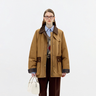 夹克外套女秋冬加棉焦糖棕棉服风衣 巴恩风廓形工装 AHMI 量感暖核