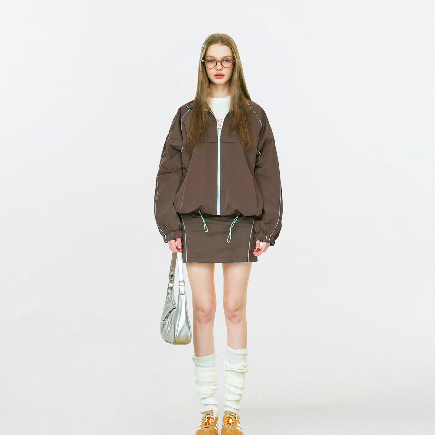 AHMI“城市游猎”美式学院风立领长袖夹克外套半裙女秋季运动套装,女装/女士精品,时尚套装,淘宝优惠券,粉丝福利购,淘宝优惠卷