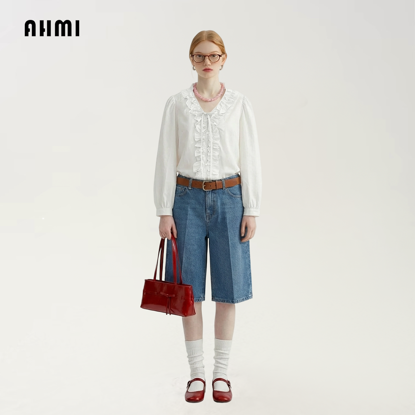 AHMI“简约通勤”系带木耳边衬衫2026春季新款时尚气质单排扣衬衣,女装/女士精品,衬衫,淘宝优惠券,粉丝福利购,淘宝优惠卷