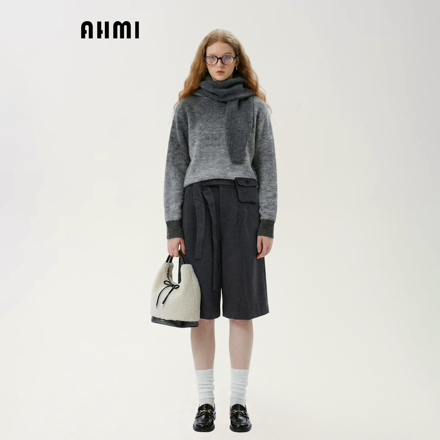 AHMI“返潮复古”灰色高腰毛呢中裤女冬季2026新款五分裤短裤早春,女装/女士精品,短裤,淘宝优惠券,粉丝福利购,淘宝优惠卷