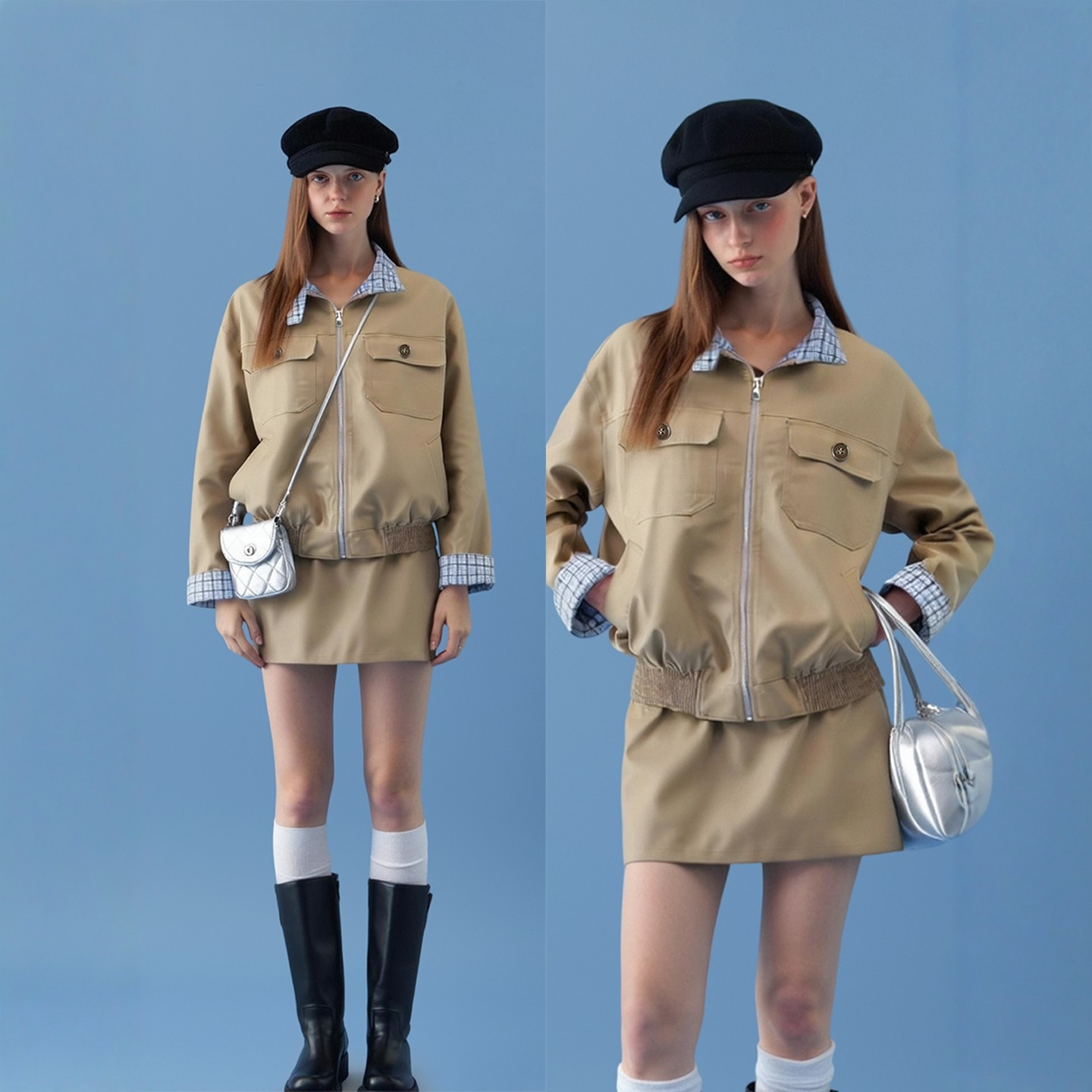 AHMI“城市游猎”多口袋设计工装风上衣裙子套装秋季少女夹克短裙,女装/女士精品,时尚套装,淘宝优惠券,粉丝福利购,淘宝优惠卷