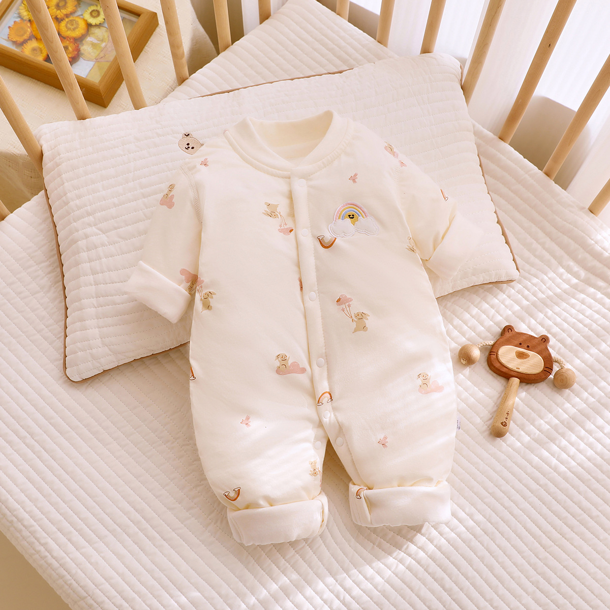 新生婴儿夹棉连体衣秋冬季婴儿薄棉衣服40g新生儿0-12月宝宝棉服