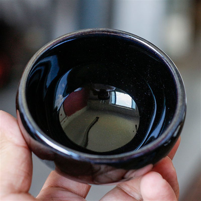 建阳建盏黑釉手工钵型主人杯原矿釉茶杯主人杯陶瓷柴烧龙窑铁胎盏
