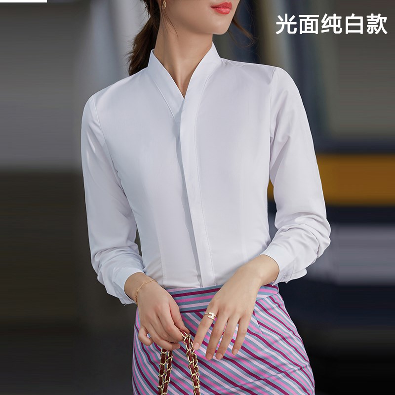 空乘面试职业装白衬衫女工作服春夏薄款v领长袖衬衣南航空姐制服