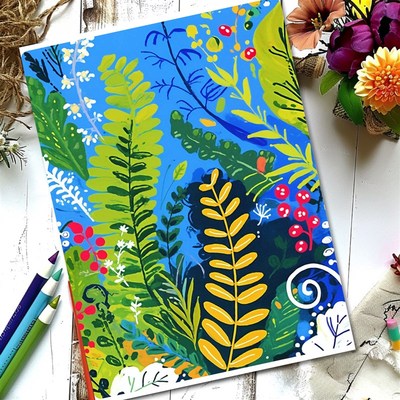 繁花之境临摹卡儿童创意美术明信片丙烯马克笔花卉植物装饰画范图