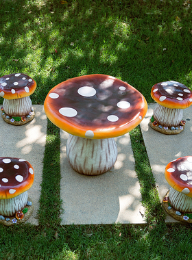 庭院花园幼儿园林景观雕塑摆件户外玻璃钢蘑菇桌椅院子桌椅装饰品
