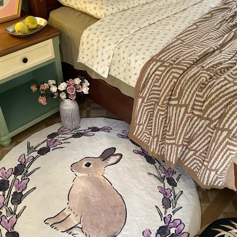 法式兔子圆形客厅地毯少女卧室梳妆台地垫衣帽间装饰背景地毯加厚,居家布艺,地毯,淘宝优惠券,粉丝福利购,淘宝优惠卷